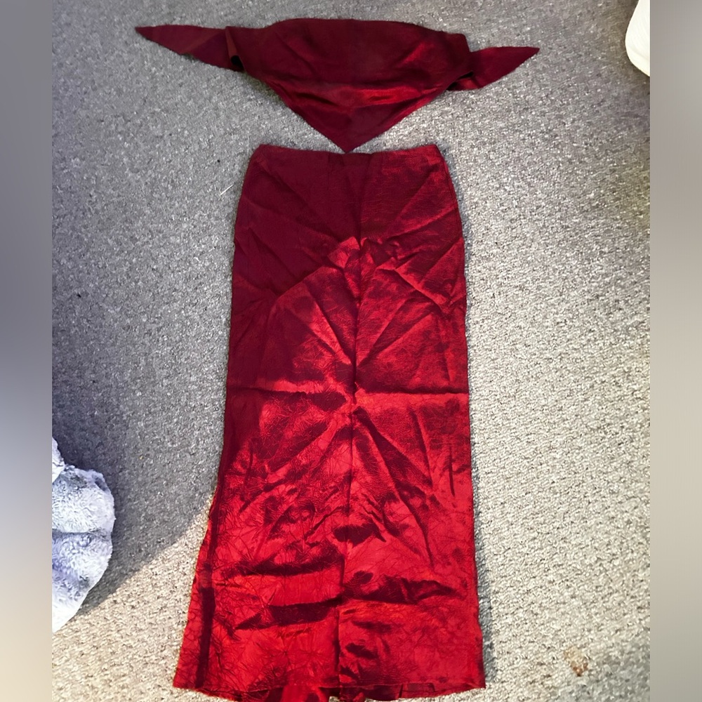 Necessary Objects 2 piece Bandou Top and Skirt in Maroon/Red
